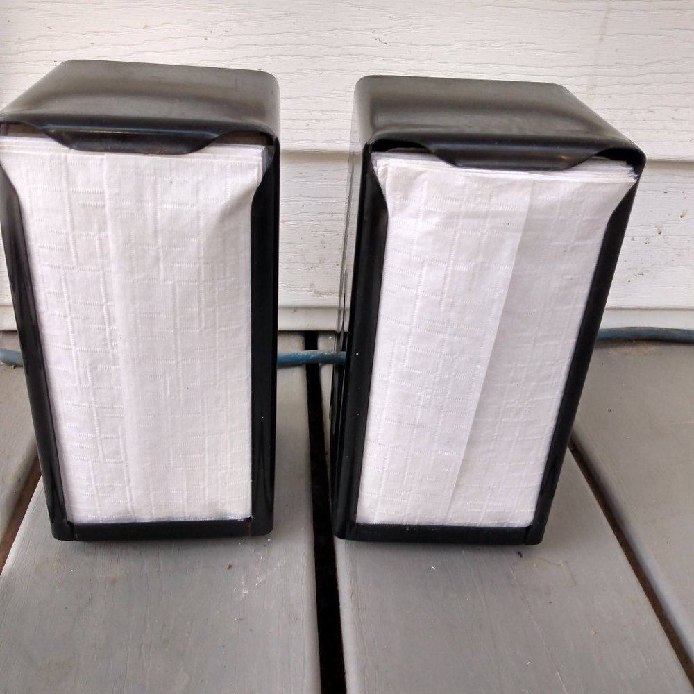2 Vintage Diner Restaurant Black Metal Napkin Dispenser Holders